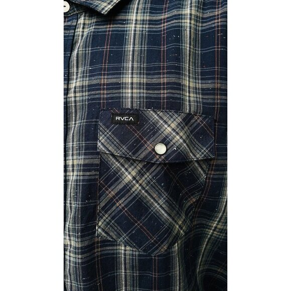 New RVCA Pearl Snap Flannel Plaid Long Sleeve Button Up Shirt Mens Sz Small NWT - Picture 9 of 16
